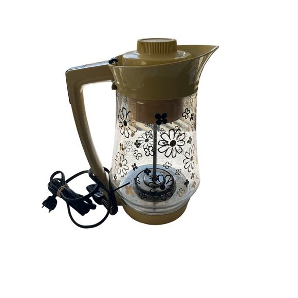 Vtg Sunbeam Vista MCM Glass Percolator 12 Cup Coffee Pot Gold Daisies - Picture 1 of 7